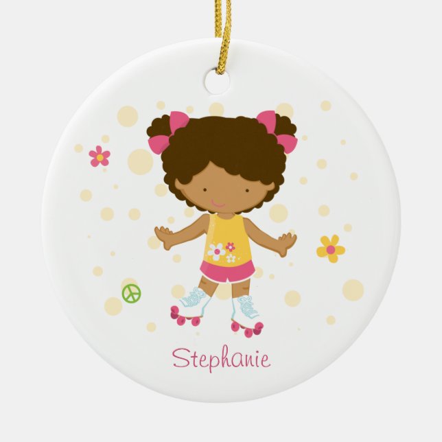 Cute roller skater girl personalised ornament (Front)