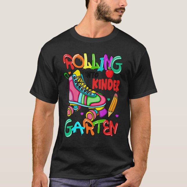 Cute Roller Skates Rolling Into Kindergarten Back  T-Shirt (Front)