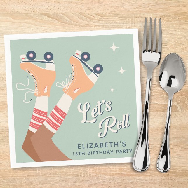 Cute Roller Skating Birthday Party Napkin (Creator Uploaded)