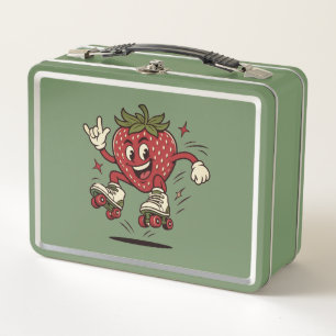 Cute Roller Skating Strawberry Metal Lunch Box