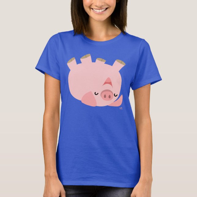 Cute Rolling Over Cartoon Pig  Women T-Shirt (Front)