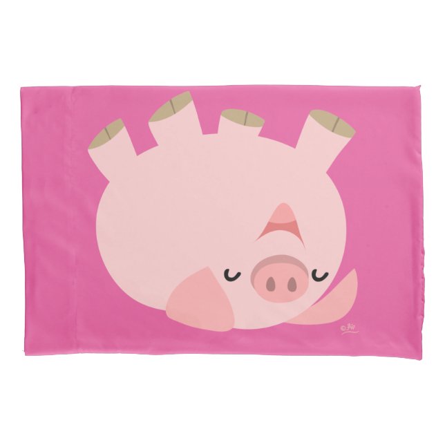 Cute Rolling Over Pig Pillowcase (Front)
