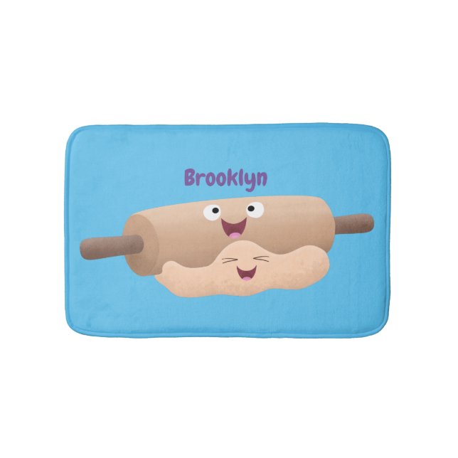 Cute rolling pin and dough pastry baking cartoon bath mat (Front)
