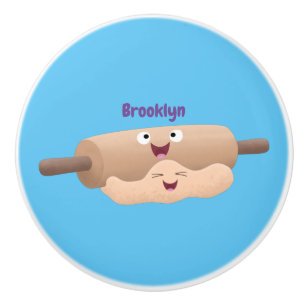 Cute rolling pin and dough pastry baking cartoon ceramic knob
