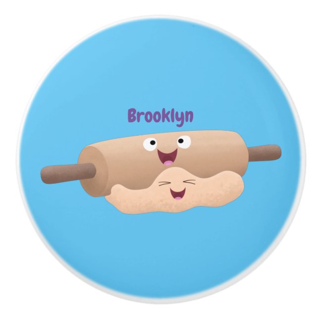 Cute rolling pin and dough pastry baking cartoon  ceramic knob (Front)