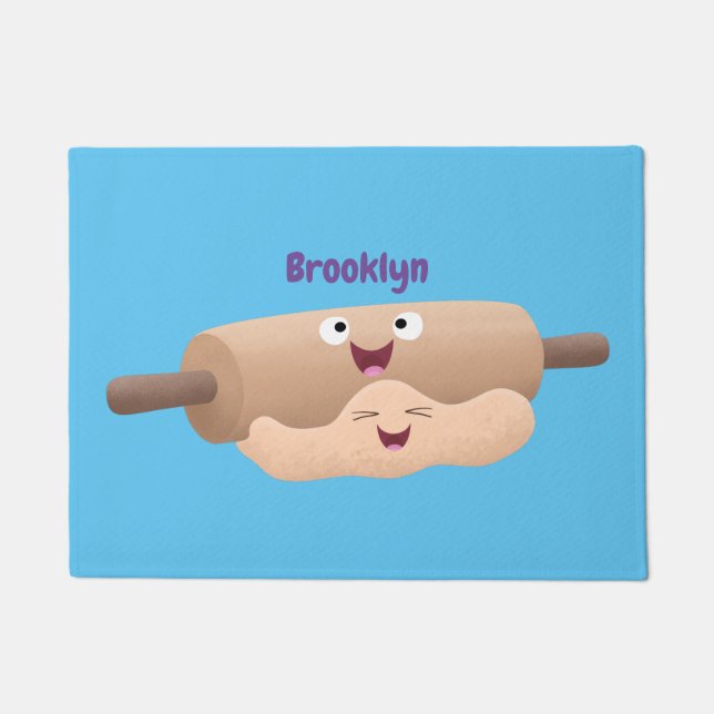 Cute rolling pin and dough pastry baking cartoon doormat (Front)