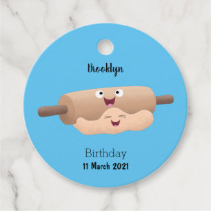 Cute rolling pin and dough pastry baking cartoon favour tags