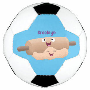 Cute rolling pin and dough pastry baking cartoon football