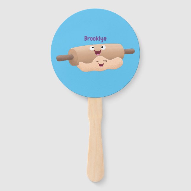 Cute rolling pin and dough pastry baking cartoon hand fan (Front)