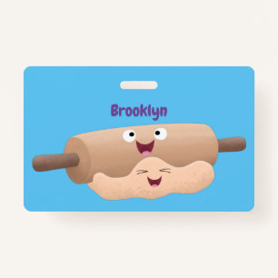 Cute rolling pin and dough pastry baking cartoon ID badge