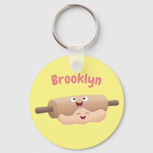 Cute rolling pin and dough pastry baking cartoon key ring