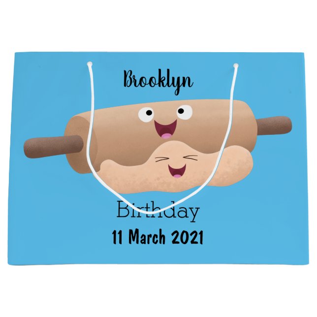 Cute rolling pin and dough pastry baking cartoon large gift bag (Front)