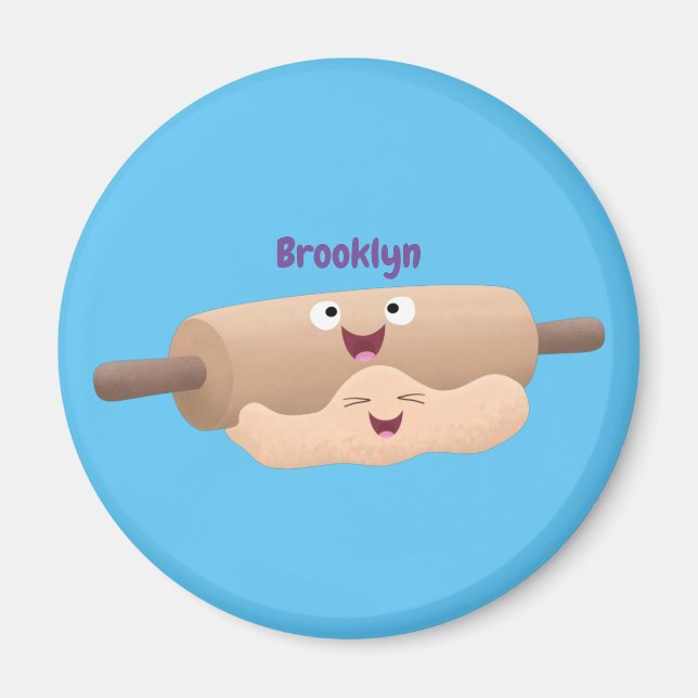 Cute rolling pin and dough pastry baking cartoon  magnet (Front)