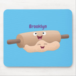 Cute rolling pin and dough pastry baking cartoon mouse mat