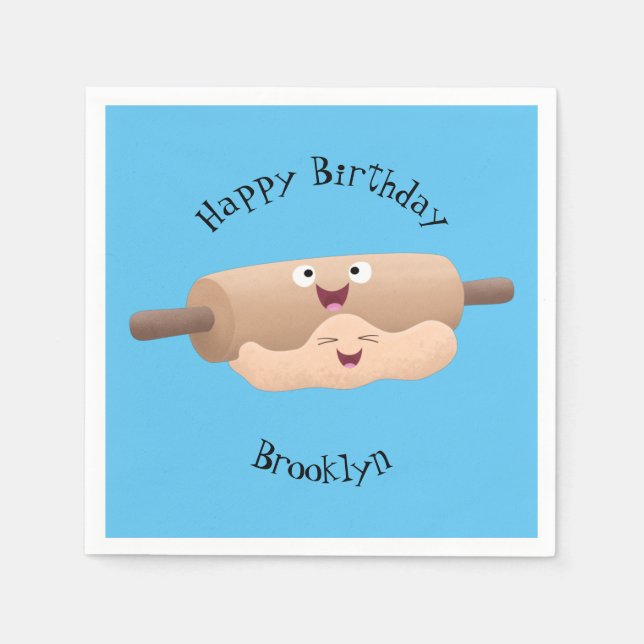 Cute rolling pin and dough pastry baking cartoon napkin (Front)