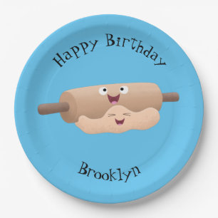 Cute rolling pin and dough pastry baking cartoon paper plate