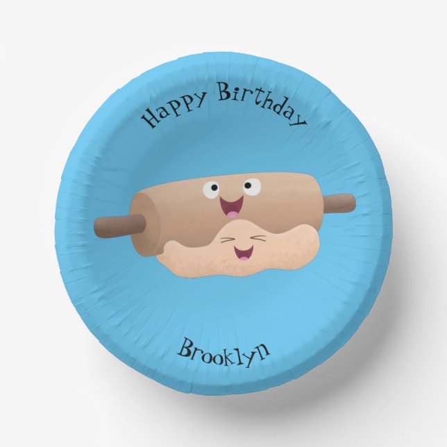 Cute rolling pin and dough pastry baking cartoon paper plate (Front)