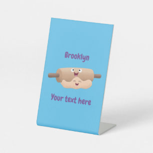 Cute rolling pin and dough pastry baking cartoon pedestal sign