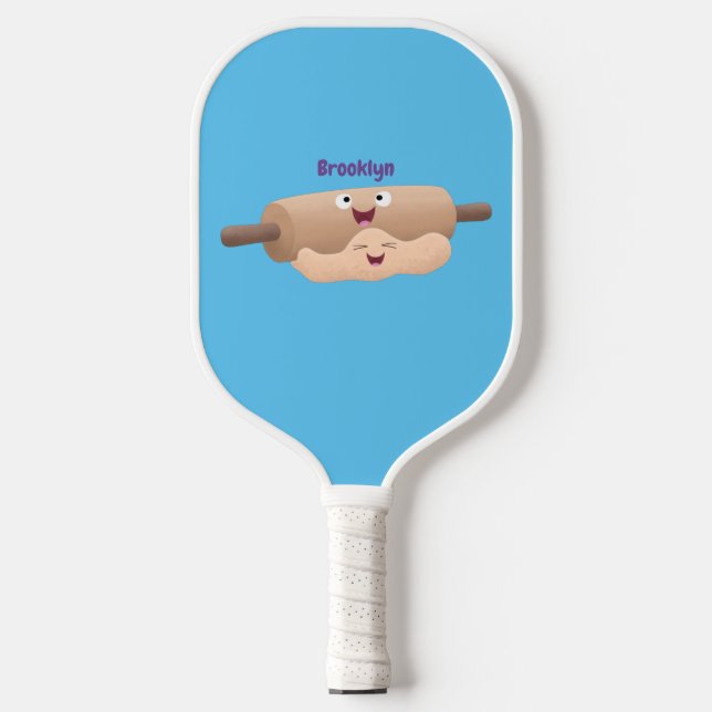 Cute rolling pin and dough pastry baking cartoon pickleball paddle (Front)