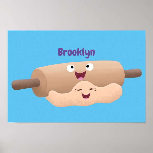 Cute rolling pin and dough pastry baking cartoon poster (Front)