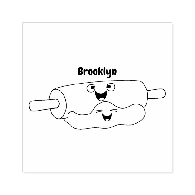 Cute rolling pin and dough pastry baking cartoon rubber stamp (Imprint)