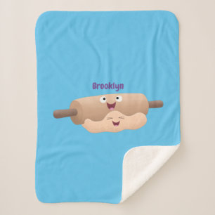 Cute rolling pin and dough pastry baking cartoon sherpa blanket