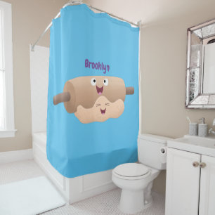 Cute rolling pin and dough pastry baking cartoon shower curtain