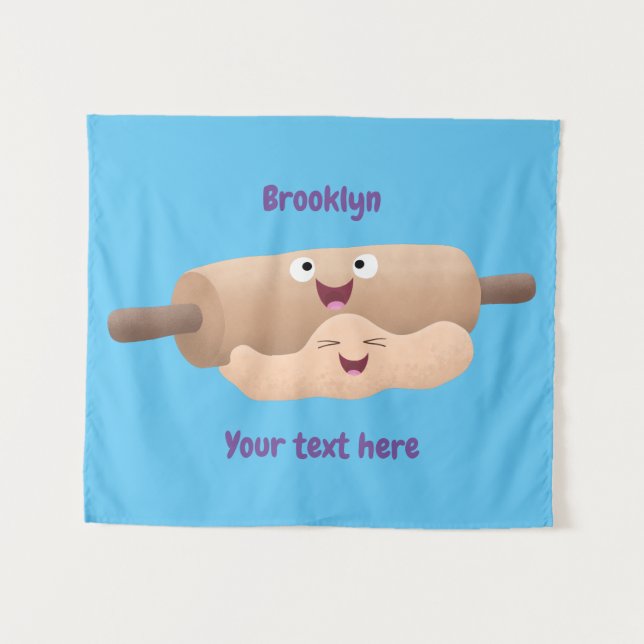 Cute rolling pin and dough pastry baking cartoon tapestry (Front (Horizontal))