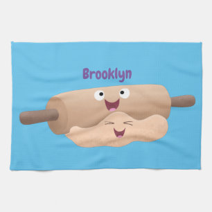 Cute rolling pin and dough pastry baking cartoon tea towel