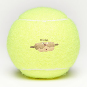 Cute rolling pin and dough pastry baking cartoon tennis balls