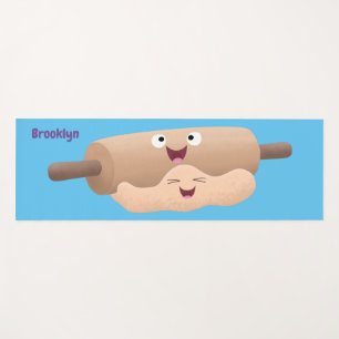 Cute rolling pin and dough pastry baking cartoon yoga mat