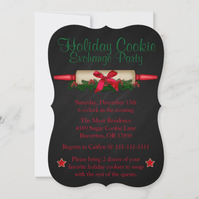 Cute Rolling Pin Cookie Exchange Holiday Invite (Front)