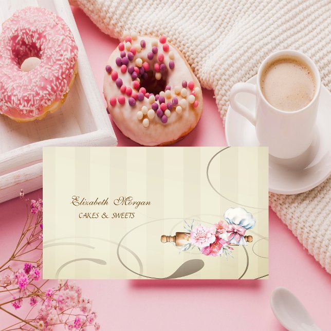 Cute Rolling Pin Flowers Bakery Business Card (Creator Uploaded)