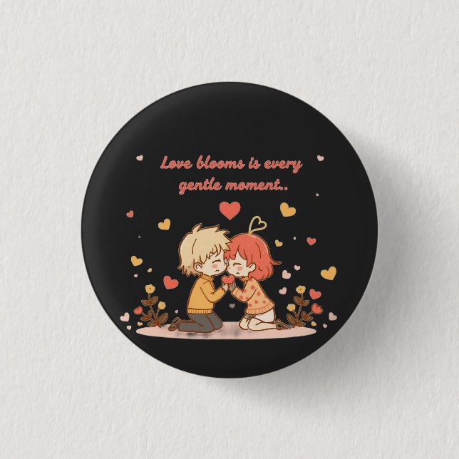 Cute Romantic Anime Couple - Love Moment 3 Cm Round Badge (Front)
