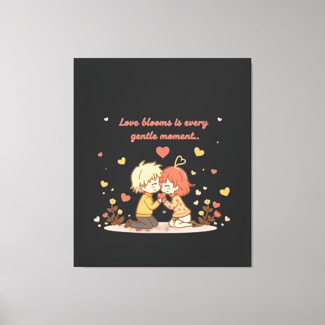 Cute Romantic Anime Couple - Love Moment Canvas Print (Front)