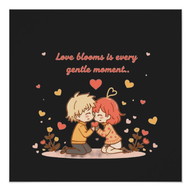 Cute Romantic Anime Couple - Love Moment Poster (Front)