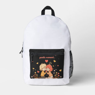 Cute Romantic Anime Couple - Love Moment Printed Backpack
