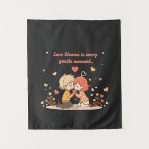 Cute Romantic Anime Couple - Love Moment Tapestry
