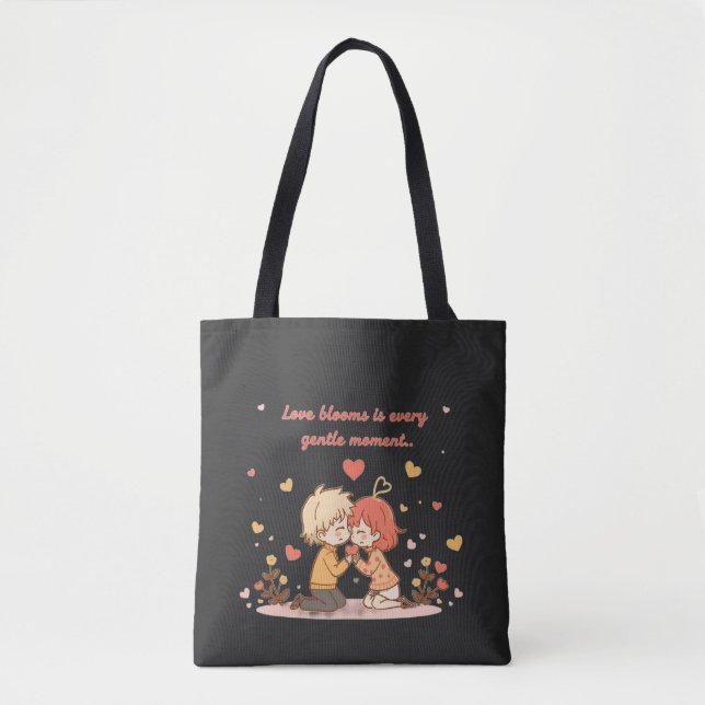 Cute Romantic Anime Couple - Love Moment Tote Bag (Front)