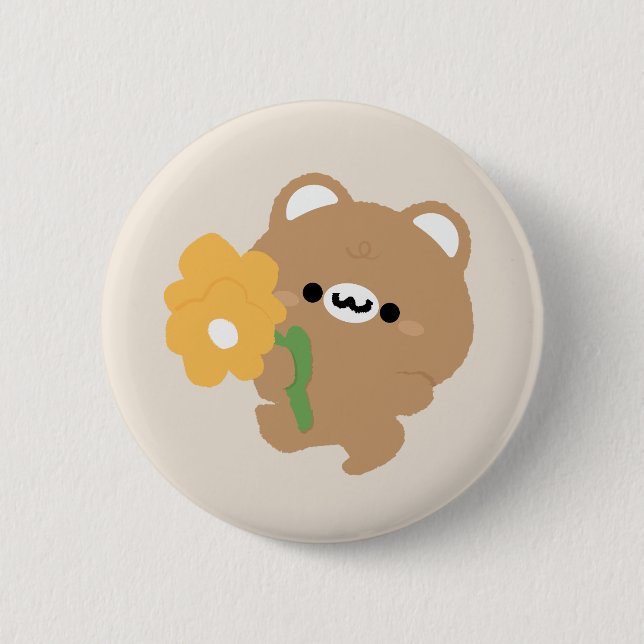 Cute Romantic Brown Bear 6 Cm Round Badge (Front)