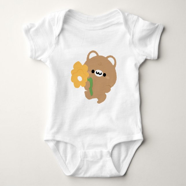 Cute Romantic Brown Bear Baby Bodysuit (Front)