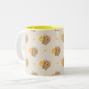Cute Romantic Brown Bear Two-Tone Coffee Mug