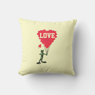 Cute romantic cartoon frog valentines love heart cushion