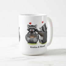 Cute Romantic Cartoon Racoon Couple Coffee Mug