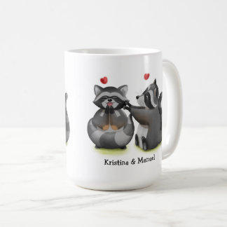 Cute Romantic Cartoon Racoon Couple Coffee Mug
