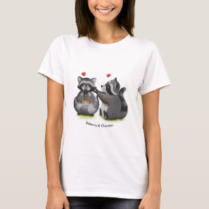 Cute Romantic Cartoon Racoon Couple T-Shirt