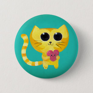 Cute Romantic Cat with Smiling Heart 6 Cm Round Badge