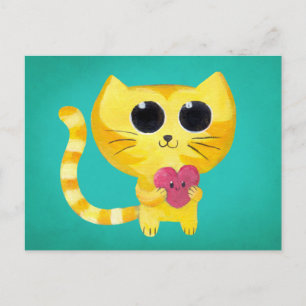 Cute Romantic Cat with Smiling Heart Postcard
