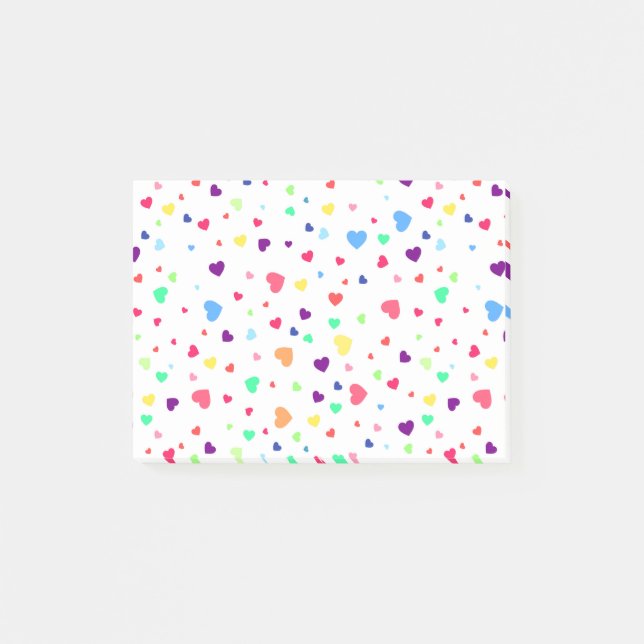 Cute romantic colourful hearts illustration patter post-it notes (Front)