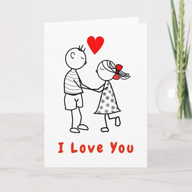 Cute Romantic Couple Card with Text - I Love You (Front)